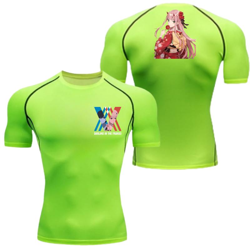 

Летняя спортивная компрессионная футболка для мужчин, дышащая, быстросохнущая, высокоэластичная, с коротким рукавом и ярким графическим принтом Zero Two, для спортзала XXXL