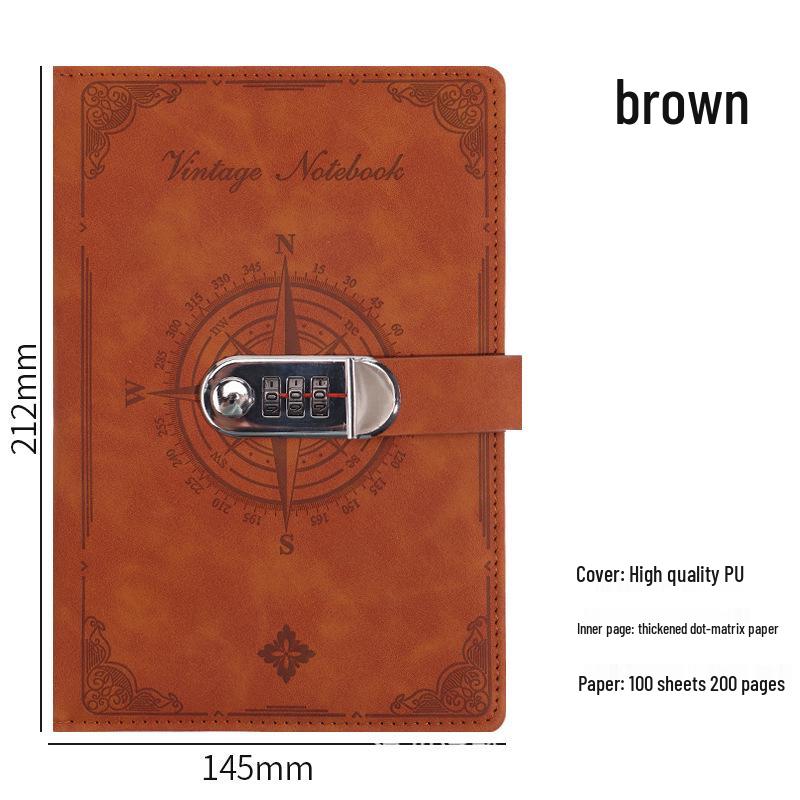 A5 Retro Password Lock Notebook Gift Box Set: Thick Creative Planner & Diary