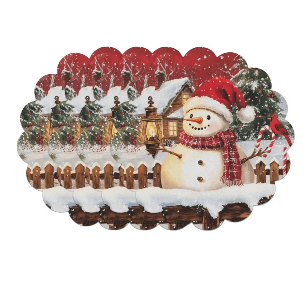 4pcs Coaster Christmas Table Placemat Snowman Elk Round Dining Mat Xmas Table Mat  Table Setting