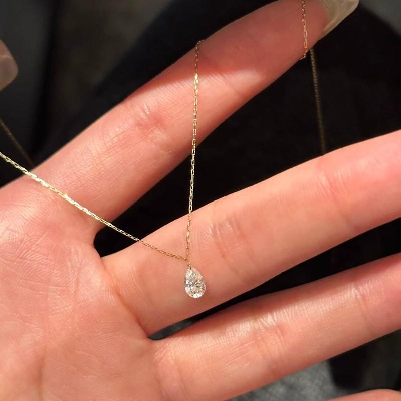 14K Gold Plated Shiny Water Drop Zircon Clavicle Chain for Women Fashion Exquisite Ins Daily Matching Chain Necklace Jewelry