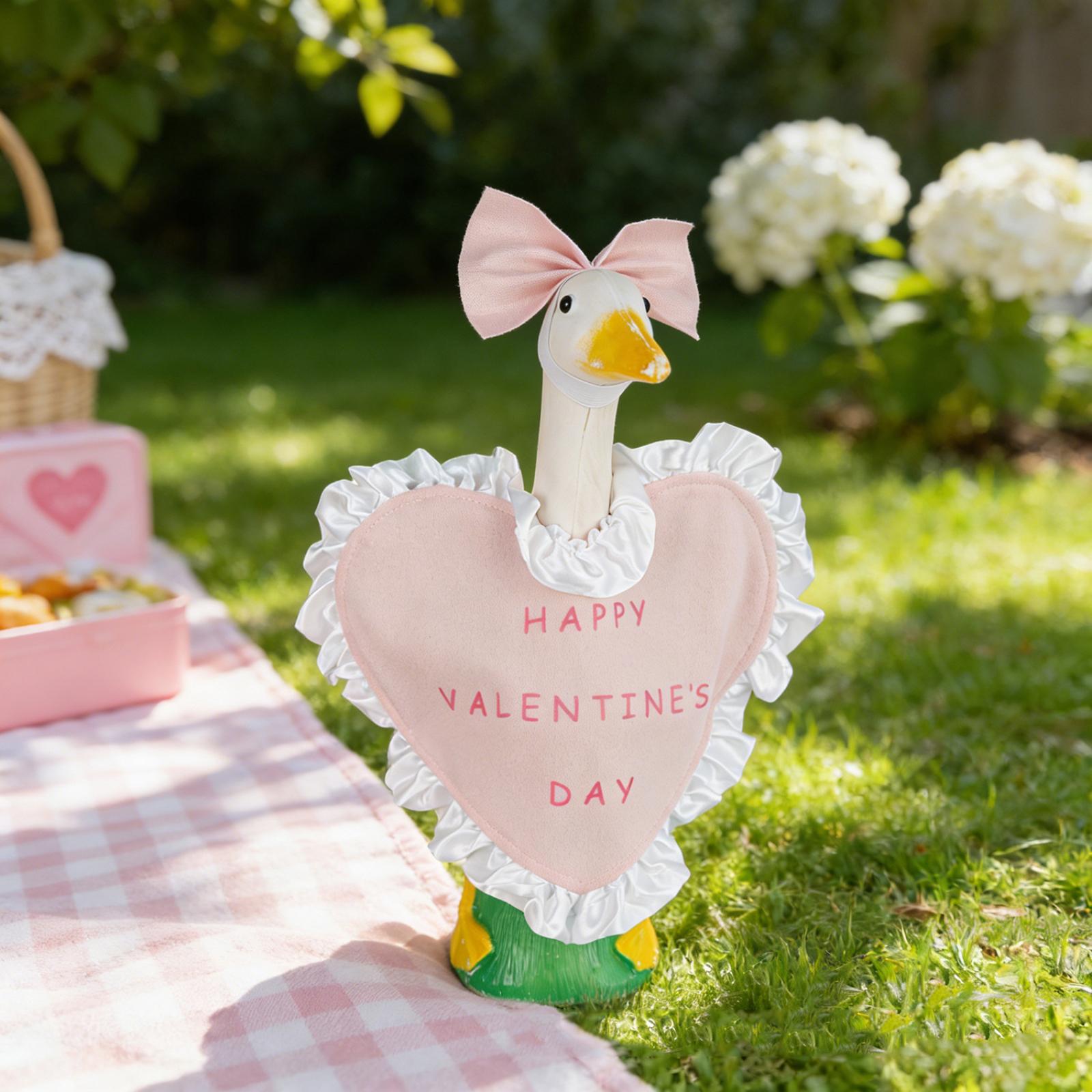 Ruffled Trim Goose Clothing Set  Set Valentines Day Goose Outfit Pink Heart Valentines Day Print Large Pink Bow Goose Costume One Size