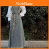 Denim Overall Dress For Women Summer Water Wash Slim Fit With Waist Tie For Casual And Travel