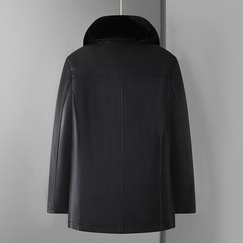 Men's Winter Leather Jacket with Fleece Lining - Ideal for Middle-Aged and Elderly Dads and Grandpas