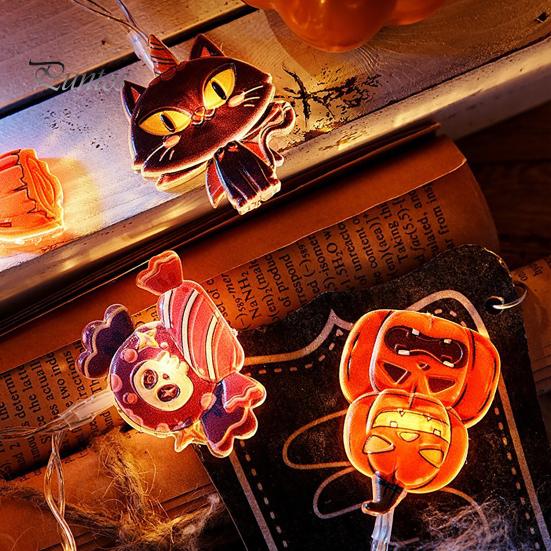 Cute Ghost Witch Hat Party Decor Halloween LED String Lights, Pumpkin Spider Battery Operated Fairy Waterproof Decorative Lights for Porch Party,