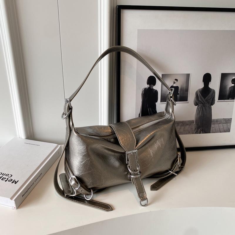 

Ретро мода женская сумка через плечо поясной дизайн однотонный подмышечный кошелек и сумочка 26x14x10 cm серебряный