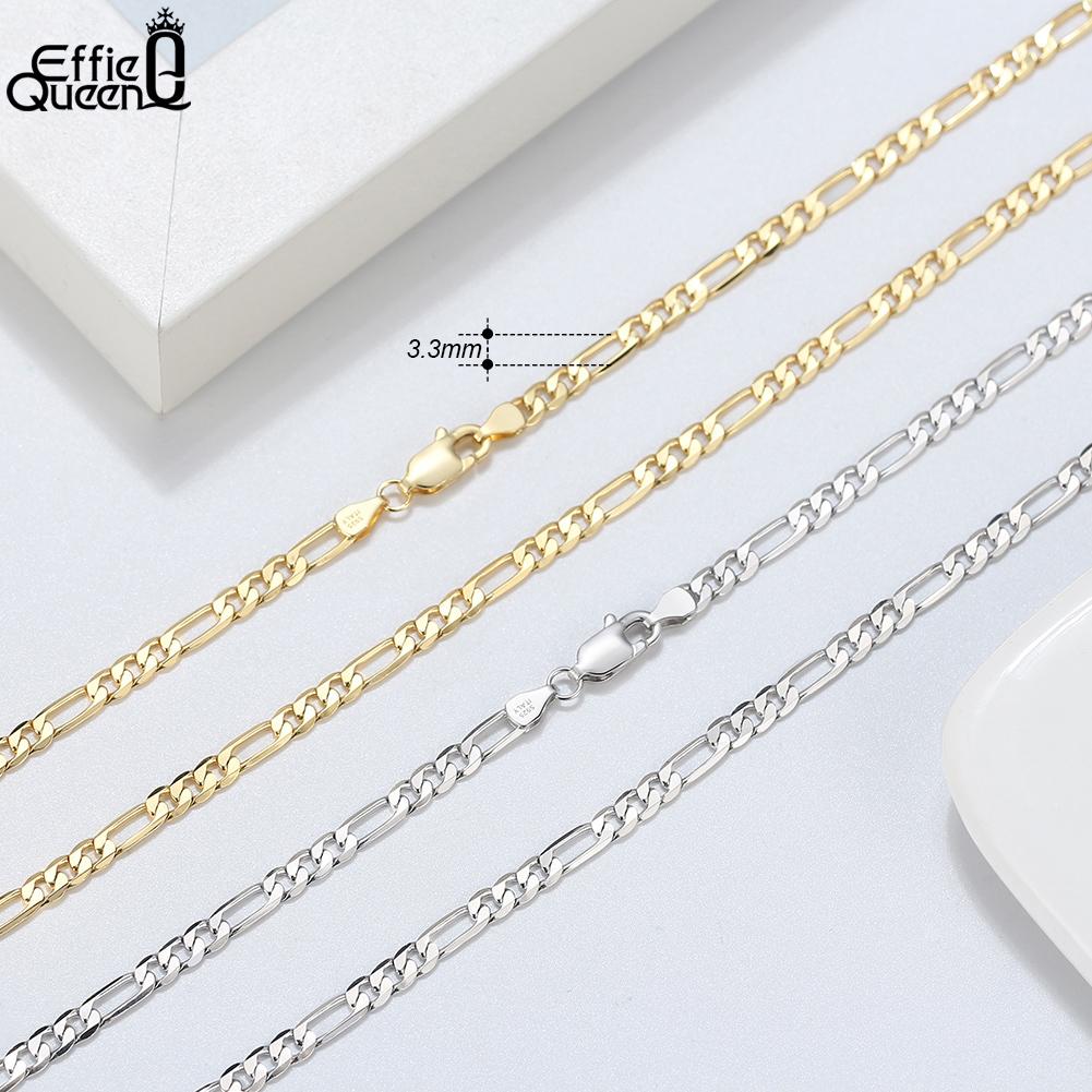 Effie Queen Italy Real 925 Silver Diamond-Cut Figaro Chain Necklace 5mm Wide 40-60cm Long Woman Man Neck Chain Jewelry Gift SC34