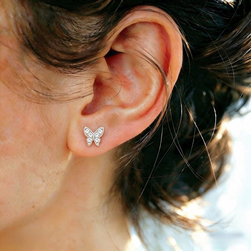 925 Sterling Silver Zircon Butterfly Stud Earrings Gold Plated Fashion Jewelry for Women