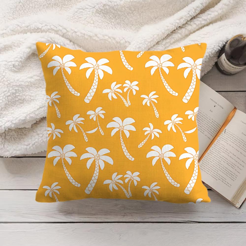 Palm Tree Pattern Cushion Cover Soft Short Plush Pillow Cover Smooth Cozy Texture Aesthetic Cushion Case Home Decor