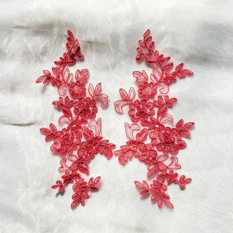 10Pcs Floral Lace Applique Pair Embroidery Flower Patch Sew On Lace Motif For Wedding Dress Garment Decoration