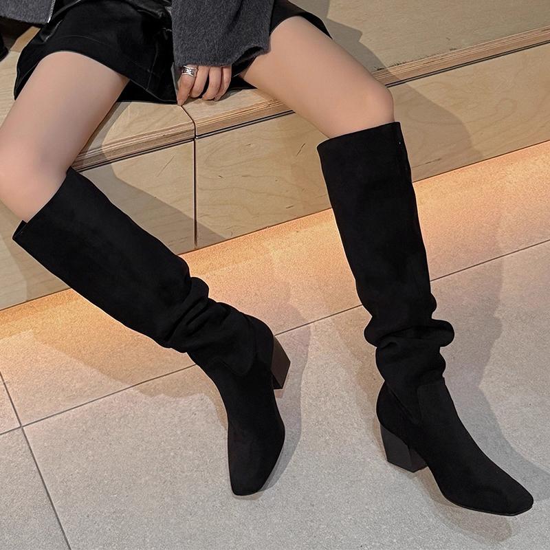 2026 High Heels Women Long Boots Chunky Suede Designer Shoes Fashion Dress Winter Woman Pumps Goth Casual Mujer De Chelsea Botas