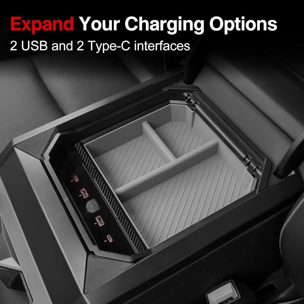 Center Console Organizer Tray Compatible With Tesla Cybertruck 2024,Armrest Storage Tray With USB Expansion Docks For Cybertruck Accessories