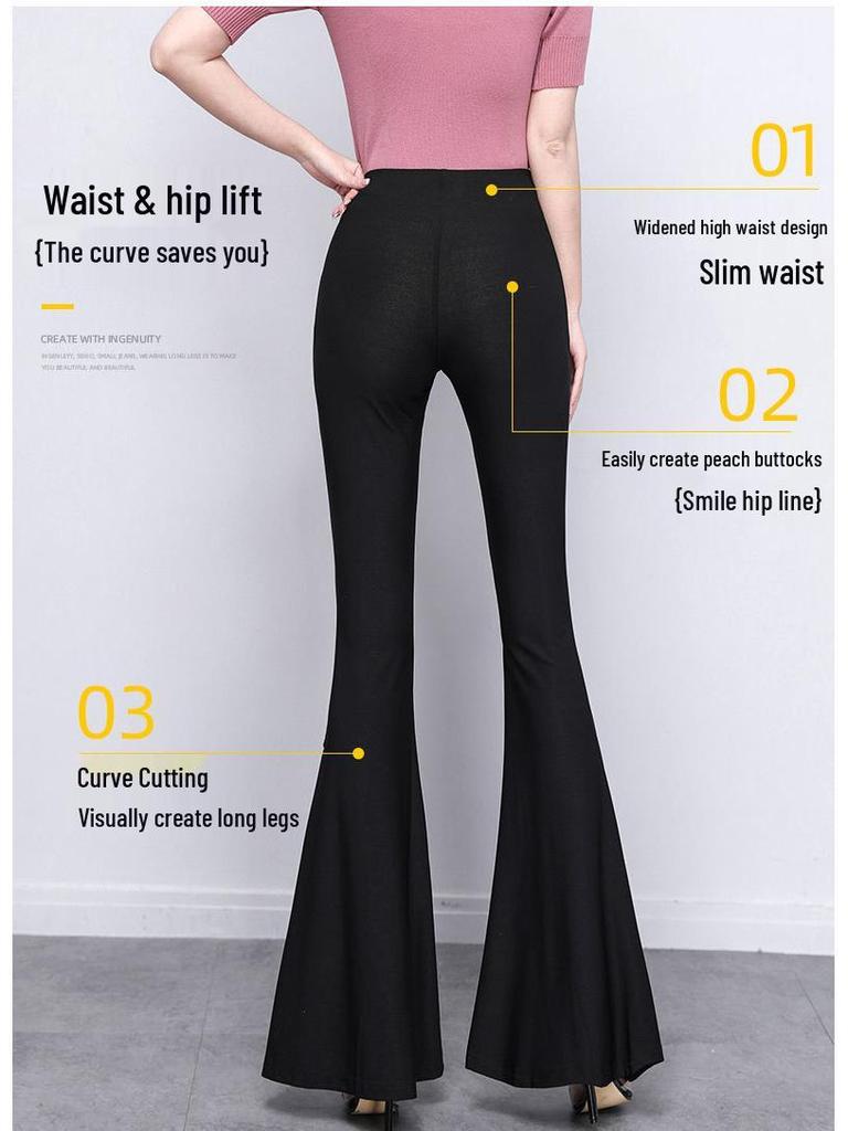 2025 Spring Black Lace High-Waisted Wide Leg Fishtail Pants