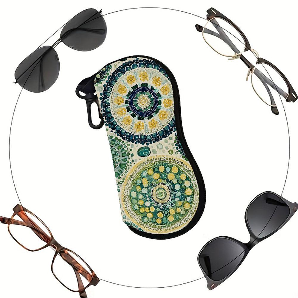 2D-Bohemian Mandala Pattern Protective Sunglasses Case, Vintage Floral Print Eyeglasses Storage Pouch, Portable Soft Eyewear Holder for Travel and Dai