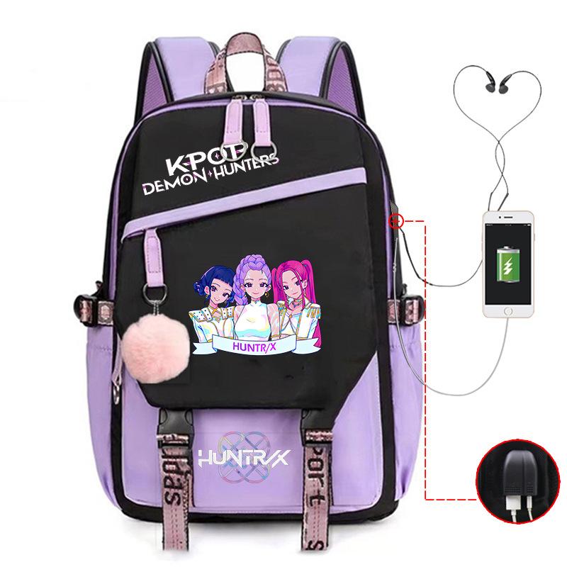 Children'S Schoolbag Contrasting Colors Neutral Leisure Travel Usb Backpack Animation Printing Primary And Secondary School Students