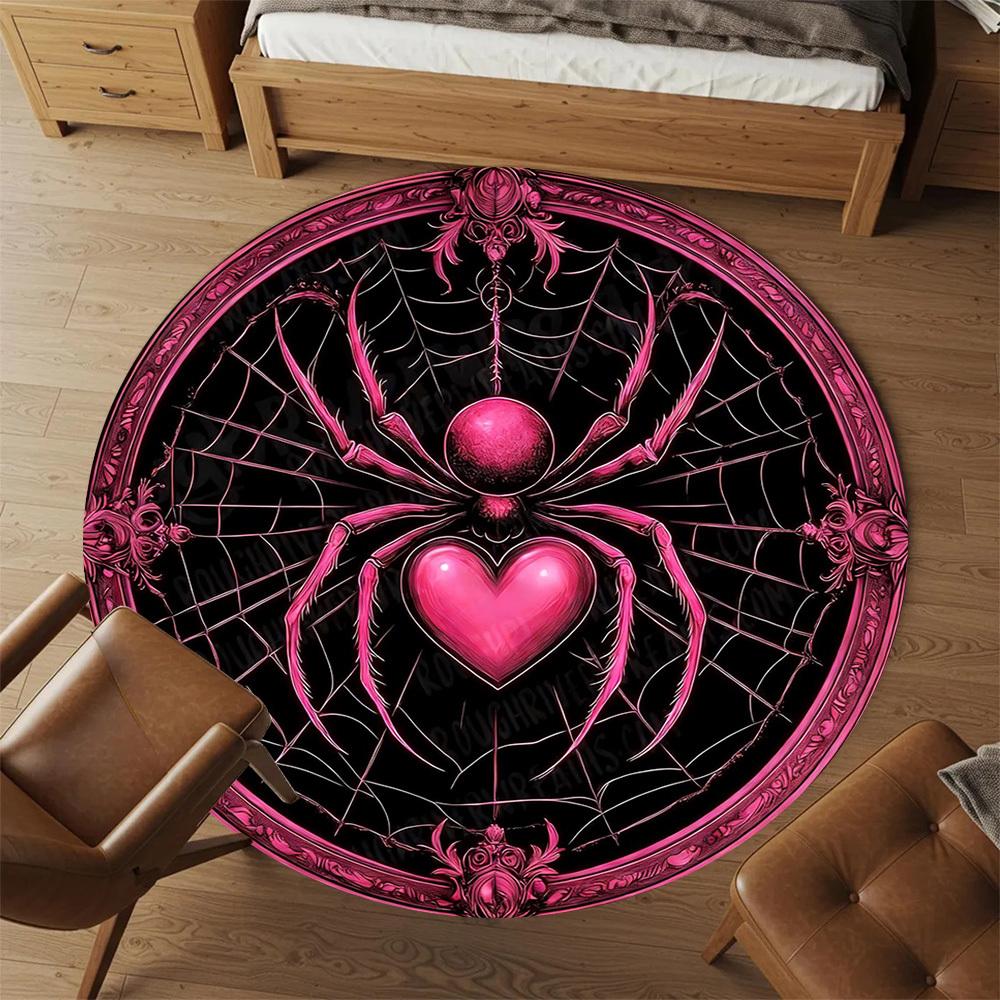 1pc Spider Web Heart Round Chair mat office Area Rug - Non-Slip, Floor Mat for Office, Bedroom, and Indoor Decor p127194