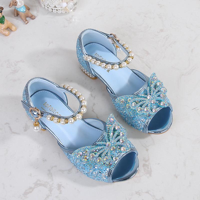 Mädchen Sandalen Neu Sommer Fischmaul Kleine Prinzessin Kinder High Heels Wasser Blitz Schuhe Elsa Frozen Schuhe