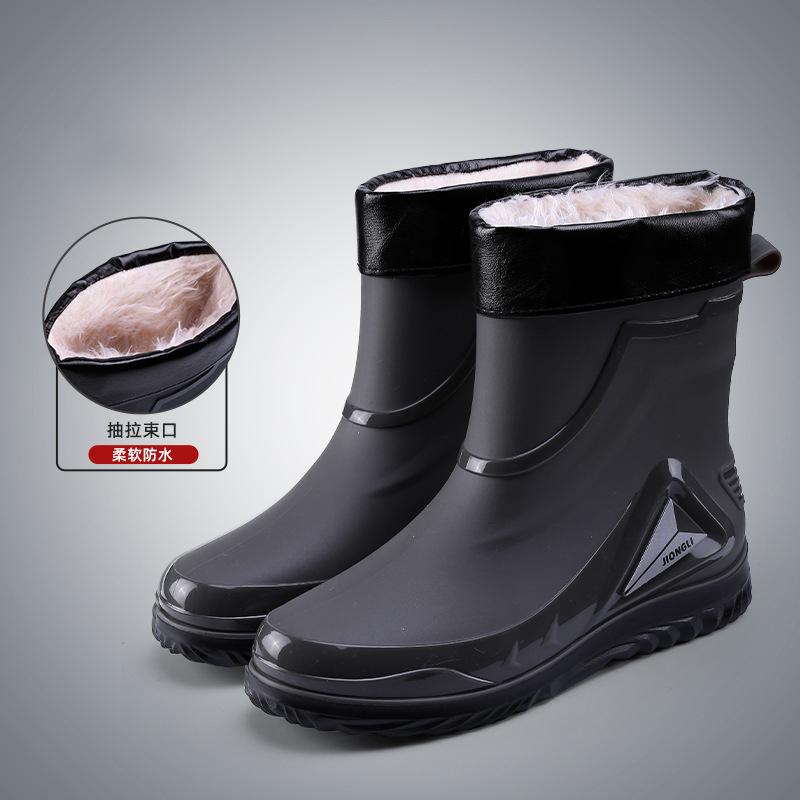 Cizme de ploaie impermeabile la mijlocul gambei la modă, pantofi de cauciuc, cizme de pescuit de primăvară și toamnă, unisex, calde din bumbac, antiderapante, cizme de ploaie