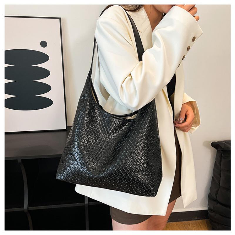 Large Capacity Vintage Woven Tote Bag with Detachable Mini Purse Set Faux Leather Shoulder Handbag for Women