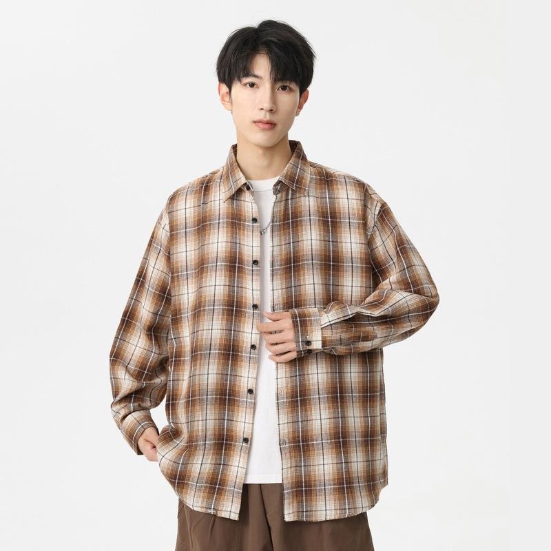 Autumn Long-sleeved Plaid Shirt Men's and Women's Korean Version Loose Casual Jacket Couple Versatile Shirt