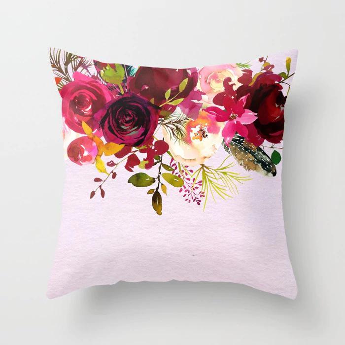 New Flower Plant Peach Velvet Pillow Case Sofa Pillow Car Cushion