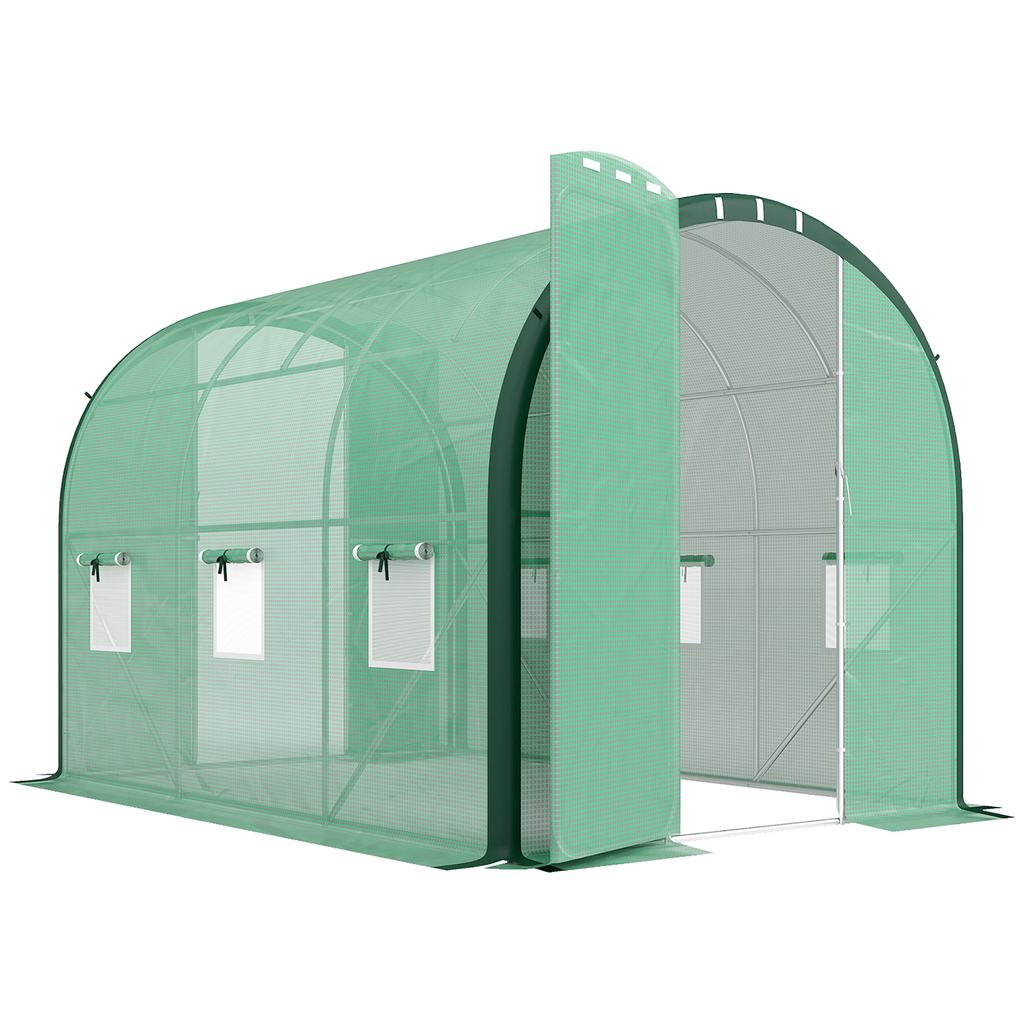 3 X 2 M Polytunnel Greenhouse, with Windows and Doors - Green