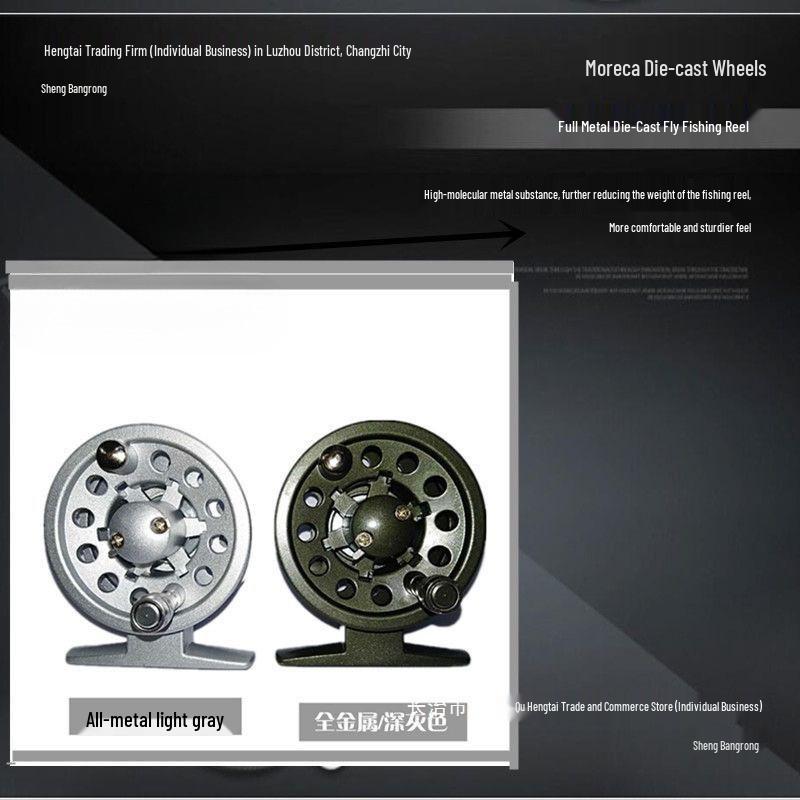 Fliegenfischerrolle komplett aus Metall: Wechselseitig Links-/Rechtshänder, Druckguss-Design mit Bremse, Durchgehender Griff, Geeignet für Brandungsruten.