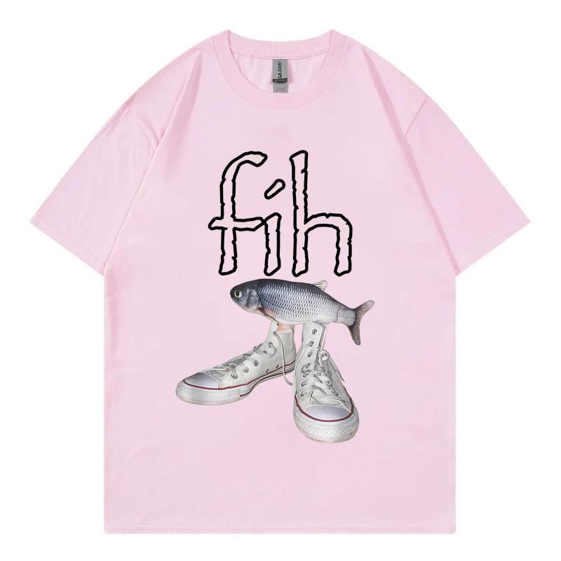 Zabawny Nowy Styl Gorąca Sprzedaż Fih Buty Graficzne T-shirty Błędnie Napisane Ryba Mem T-shirty Męskie Damskie Codzienna Moda Krótki Rękaw T-shirt