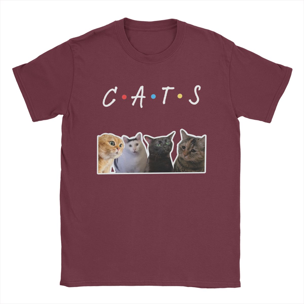 

Cats Meme Cats From Viral Men s T Shirts Vintage Tees Short Sleeve Crew Neck T-Shirts 100% Cotton Original Tops XXXXXL бордовый