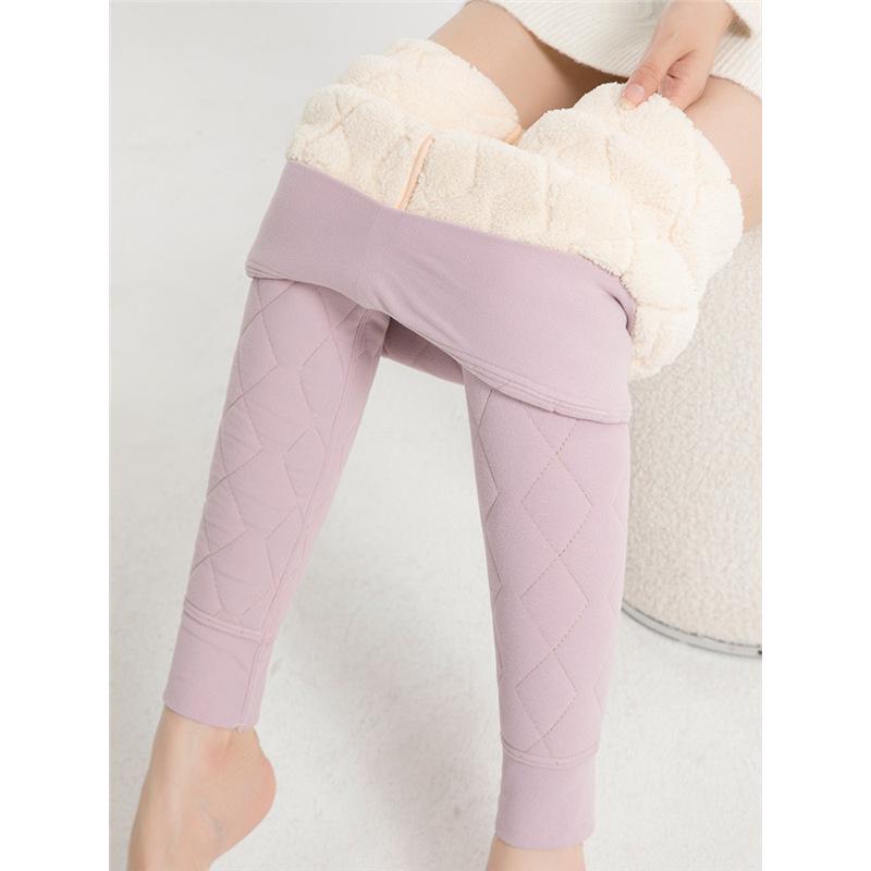 Girls' High-Waisted Thermal Wool Leggings, Thickened Winter School Uniform, Slimming Cotton Warm Pants for Teens