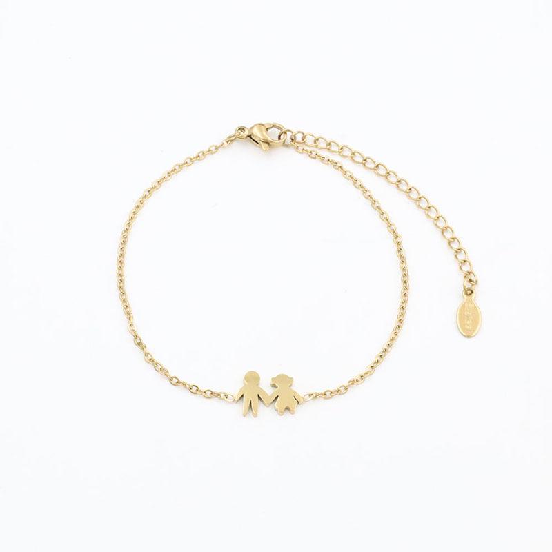 No Fading, Personalized Cartoon Shape, Family Of Four Pendant, Stainless Steel Bracelet, Same Jewelry For Men And Women