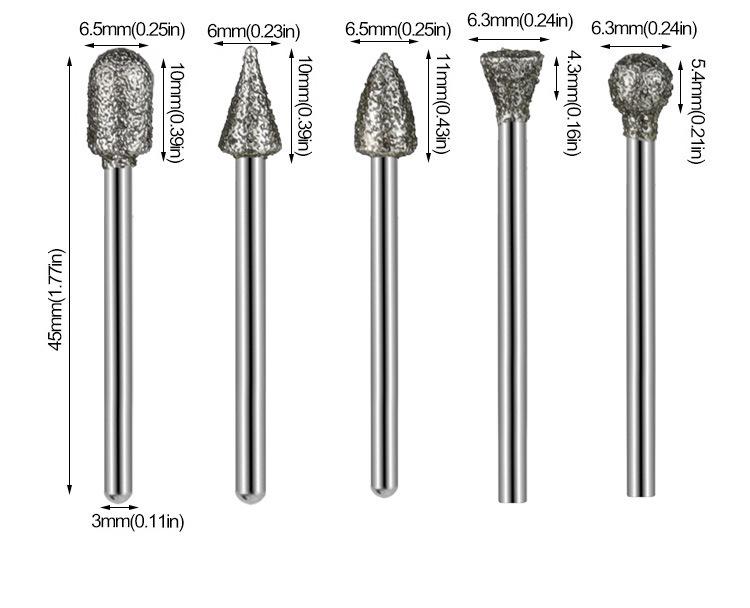 Coarse Grit Diamond Grinding Heads, 46 Mesh, 3mm Shank, 20 Pieces for Jade and Emerald Polishing