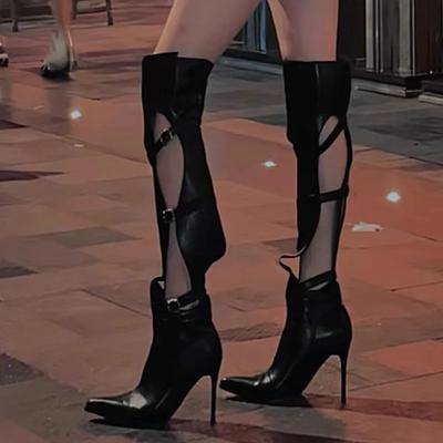 Mode Talons Hauts Bout Pointu Bottes Hautes Sexy Robe Chaussures Femme Marque Au-Dessus du Genou Bottes Creuses Tendance 2025 Nouveaux Escarpins de Soirée Botas Mujer