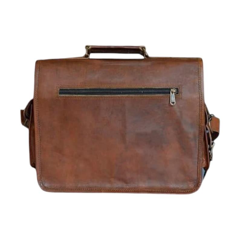 Prastara Premium Brown Leather Messenger Laptop Bag | Goat Leather Messenger Bag For Men | Work & Travel Gift