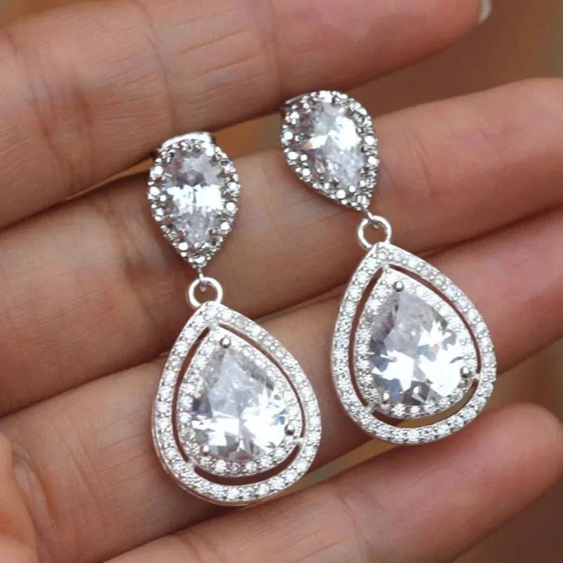Luxury Square Green Cubic Zirconia Crystal Pendant Earrings Exquisite Fashionable  Women'S Wedding Jewelry