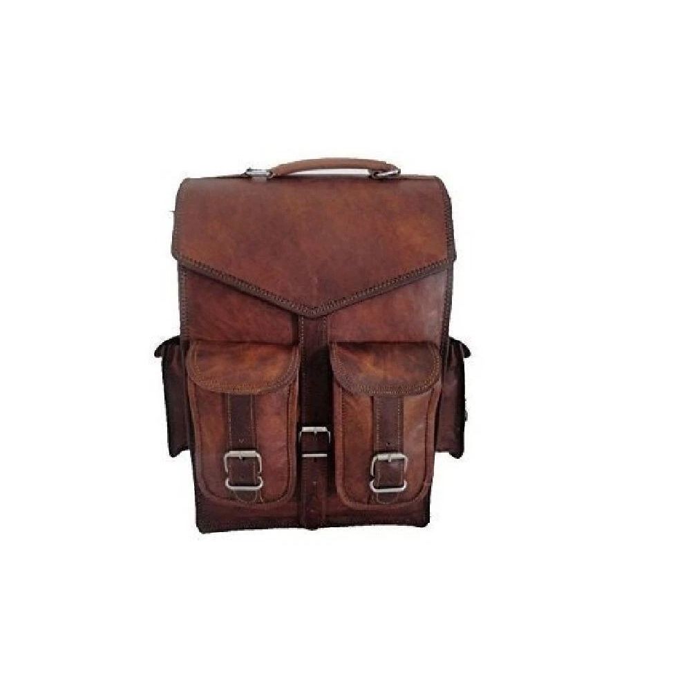 Goat Leather Bag Backpack Rucksack Vintage Laptop Brown Genuine Travel New Men's