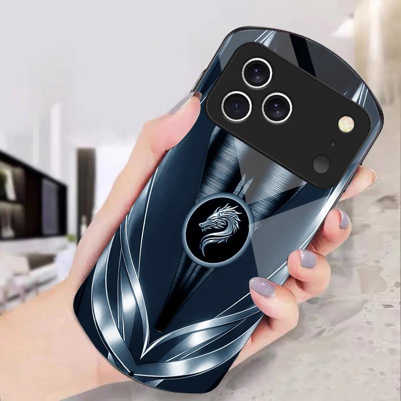 Golden dragon pattern gray For iPhone 17 16 15 14 Pro 13 Plus 12 mini 11 Pro Max XR X S 7 8 Elliptical Tempered Glass Phone Case