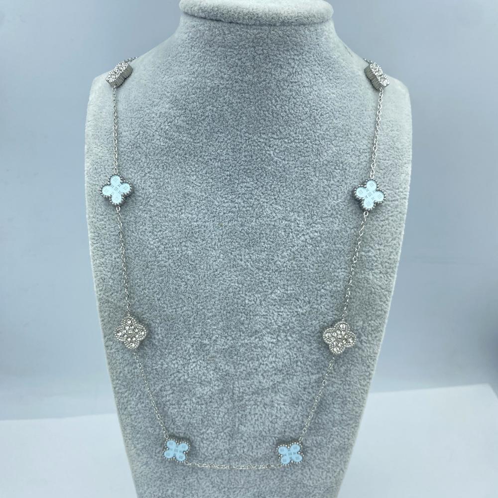 Acier Titane 13MM 60+5CM 10 Fleurs Double Face Trèfle à Quatre Feuilles Porte-Bonheur Collier pour Dames