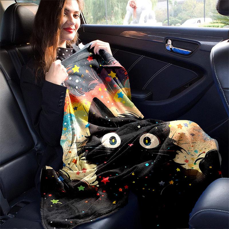 1pc Colorful Stars and Cats Cartoon Blanket  Seasonal Home Decor Gift, Living Room, Travel, Camping, Car Blankets