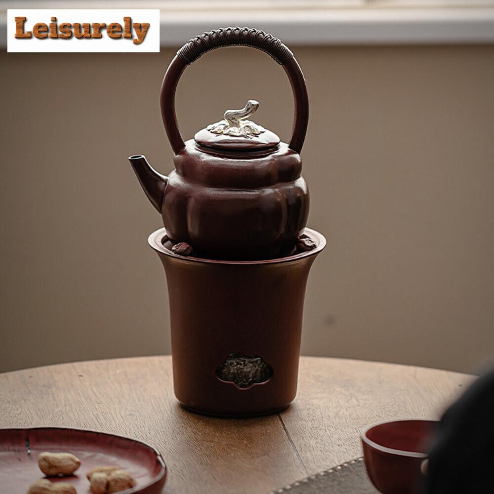 Zhiye Braised Persimmons Red Ruyi Boiling Tea Pot Set Retro High-handled Pot Alcohol Lamp Warmer Cooking Stove Infusions Teapots