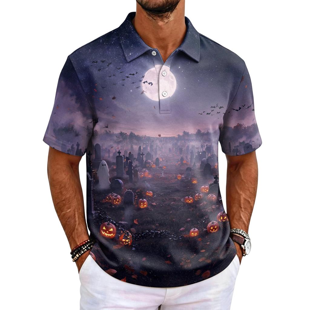 Men's Short Sleeve Loose Fit Casual Top for Halloween Party Versatile Daily Wear
