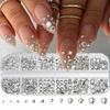 1500PC 12grid 3D Clear Crystal Nail Diamond SS4-SS30 Sparkly Round Nail Beadd Gems Glass FlatBack Nail Rhinestone Charms 1.5-6mm