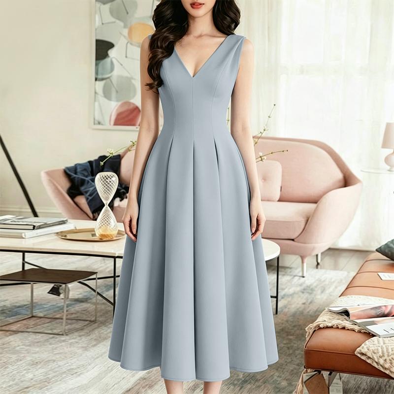 ZANZEA Women Casual V-Neck Summer Sleeveless Elegant A-Line Dress S