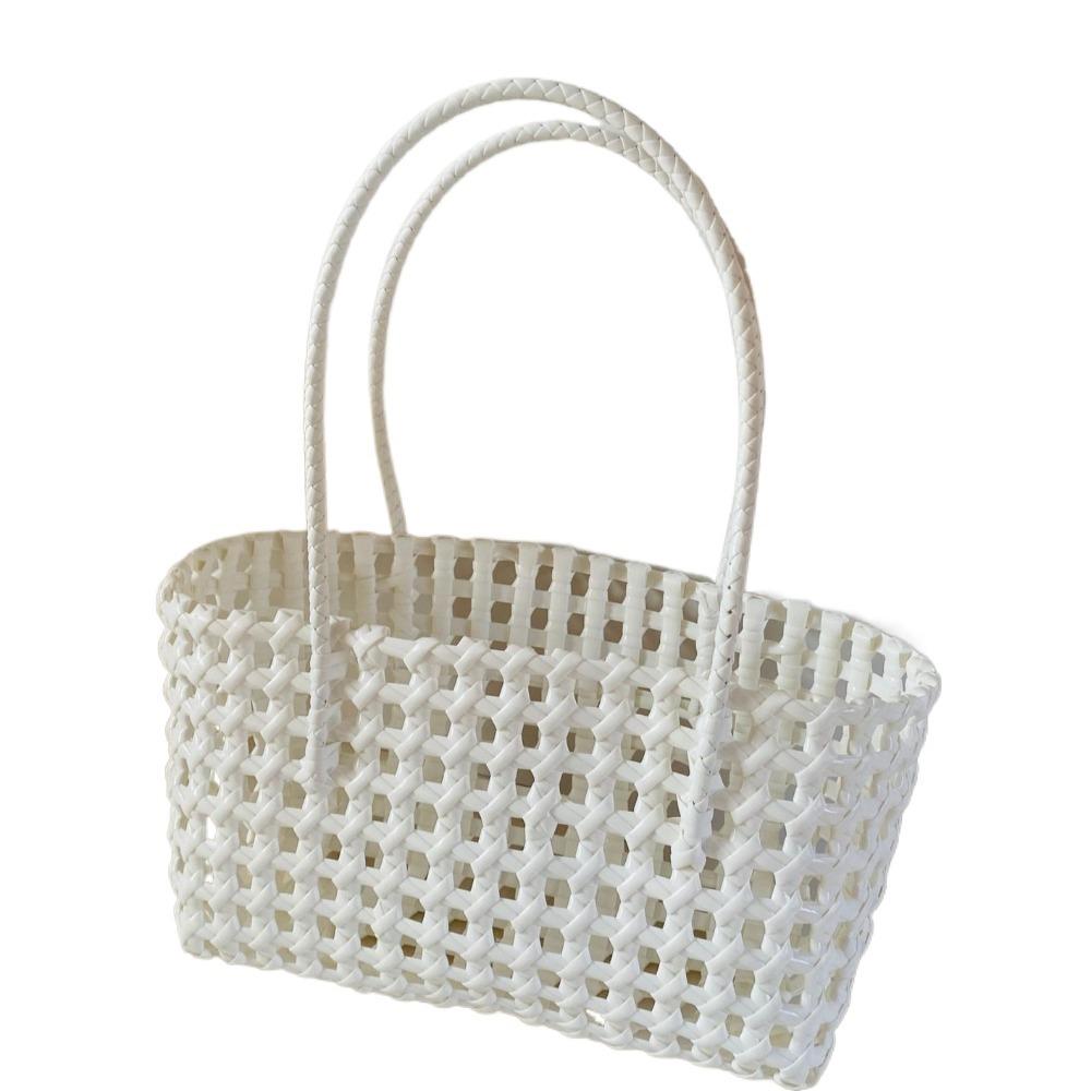 Plastic Hollow Weave Bag Countryside Style Bohemian Style Vegetable Basket Bag Vacation Style Large Capacity Beach Tote Bag