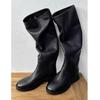 Premium Leather Round Martin Boots Women's Versatile Thick Heel Knight Boots