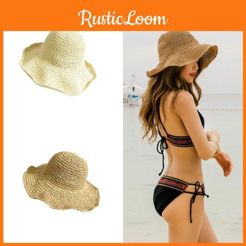 Natural Style Straw Hat For Women, Foldable And Easy To Carry, Ideal For Summer Outdoor Activities In Khaki And Beige