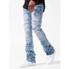 DRIPX New Stacked Jeans Men Patchworks Spliced Denim Ripped Wash Frayed Pants Male's Streetwear Men‘s Tassel Motorcycle Jeans