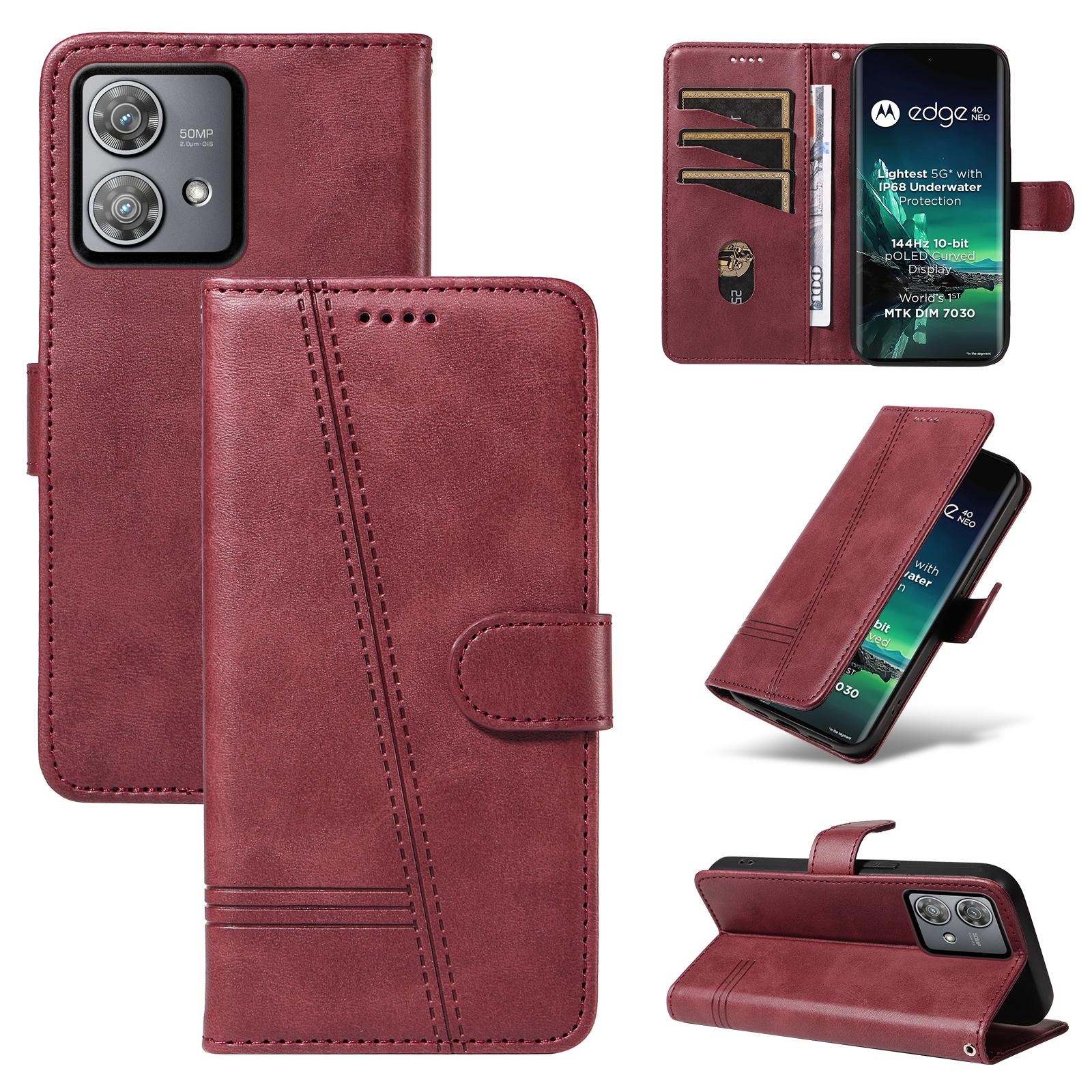 

Embossed Lines Cards Solt Wallet Book Leather Case For Moto Edge 40 NEO G32 G54 G84 G04 G24 G14 E40 E30 E20 Flip Stand Cover For Moto G14 4G вино красного