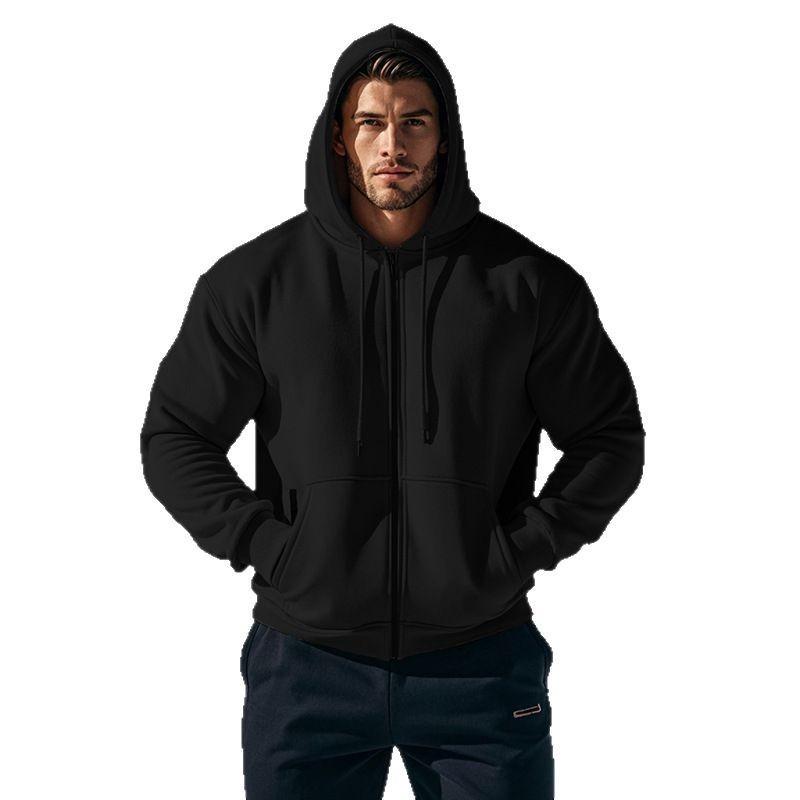 Men's Solid Hooded Zip Up Fleece Sweatshirt.