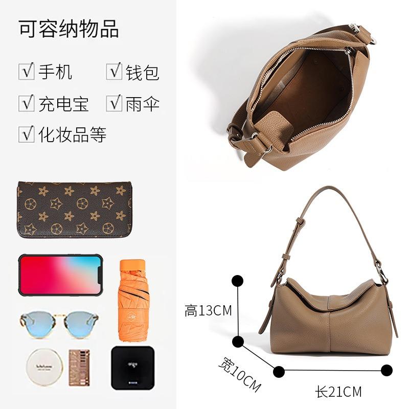 New first-layer cowhide commuter shoulder pillow bag, niche leather crossbody high-end large-capacity handbag for women