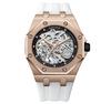 KINYUED Octagonal Hollow Skeleton Watch Men Rose Gold White Silicone Band Sports Luxury Waterproof Quartz Wristwatch Gift